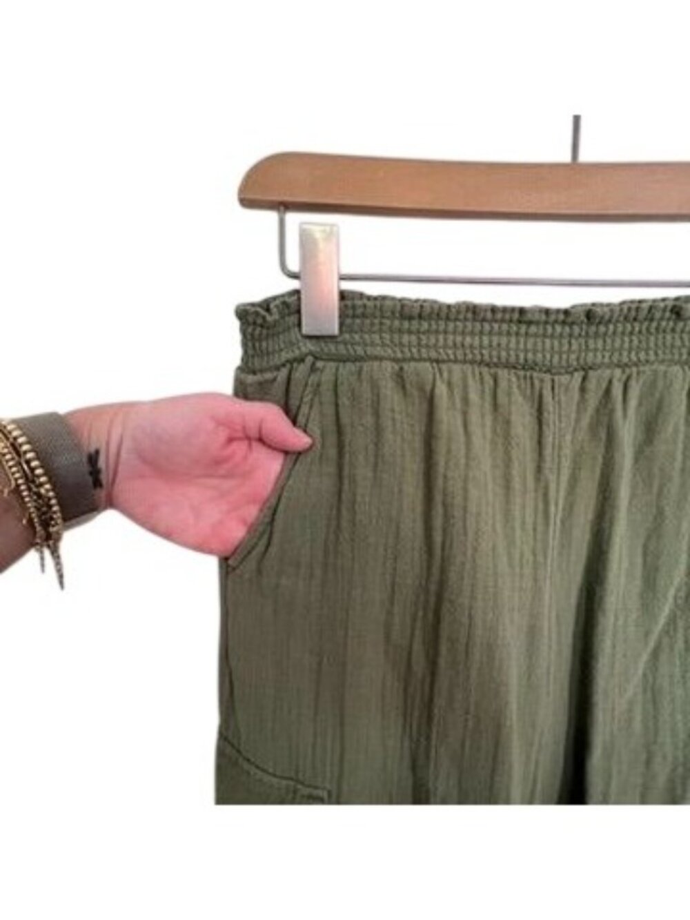 Old Navy Girls Sz M (8) Gauzy Cotton Wide Leg Pants Olive Green Beachy Vacation - Picture 3 of 8